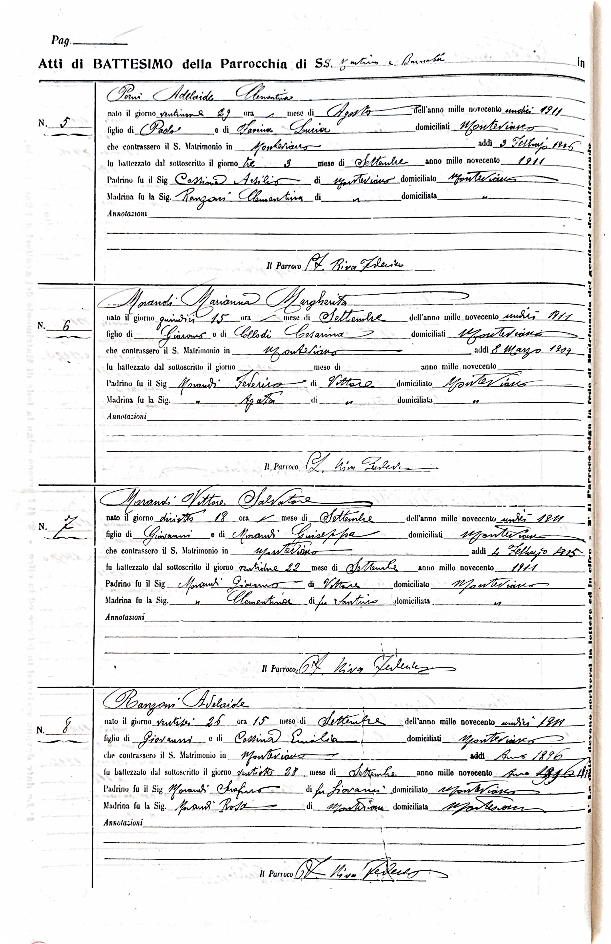 Atti di Battesimo Anno 1911 pagina 2